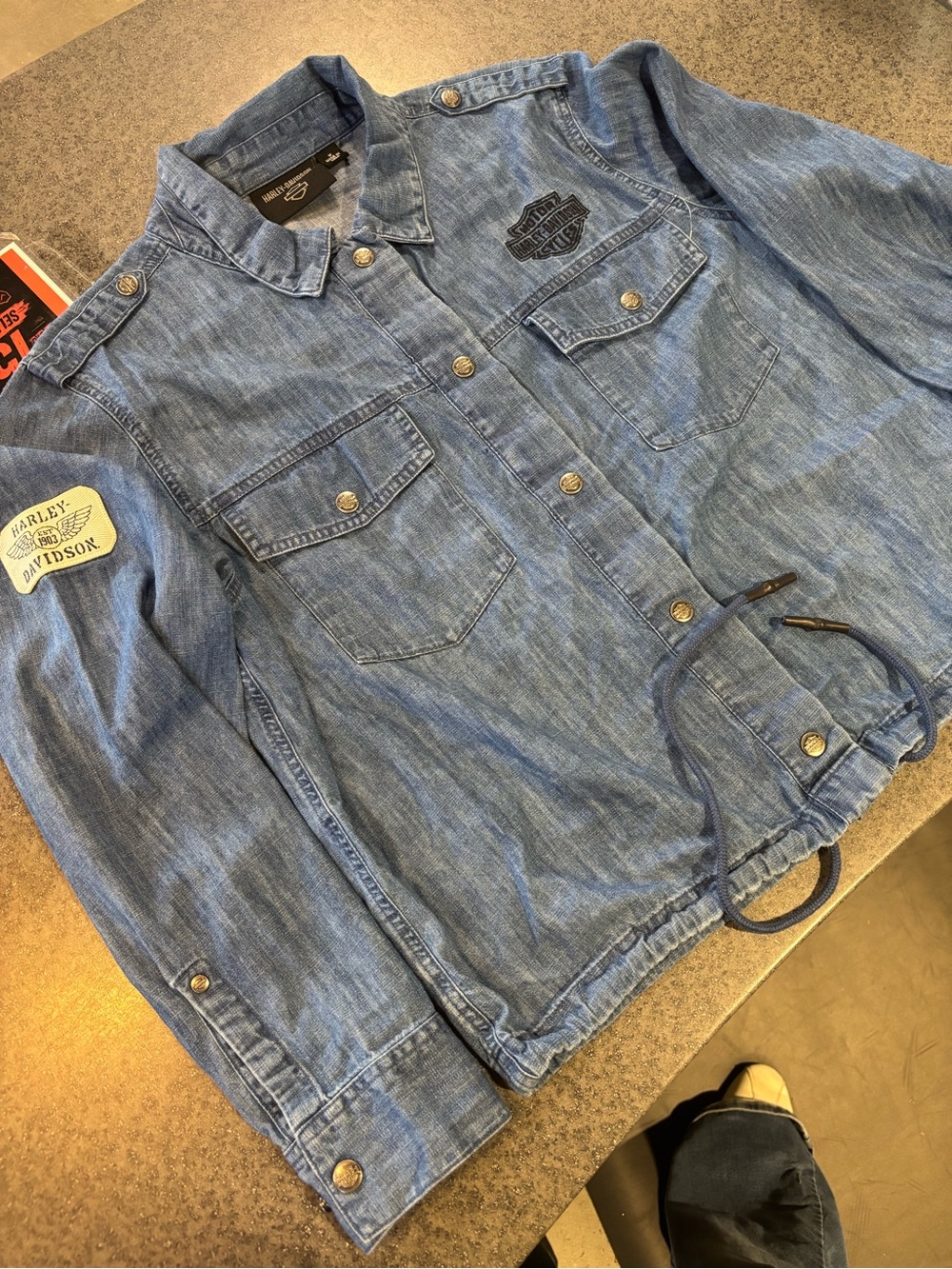 Harley-Davidson women’s Light Blue Denim Jacket with Patch Detail